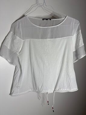 Tommy Hilfiger White Semi-Sheer Panel Short Sleeve Blouse